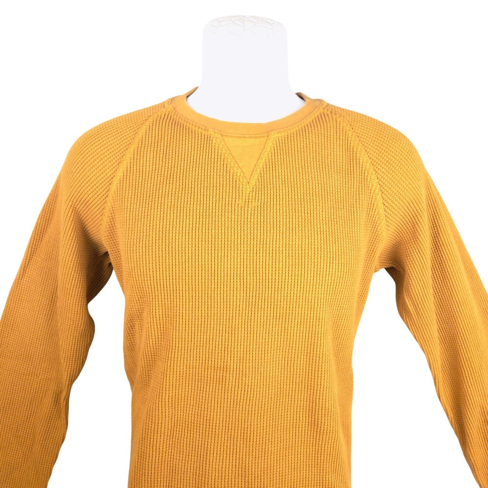 LL Bean Signature Slim Fit Waffle Knit Thermal Shirt Mustard Yellow Mens Medium